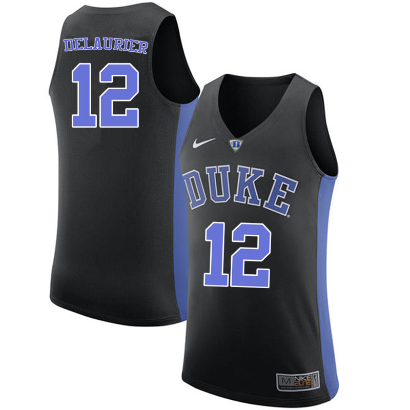 Men #12 Javin DeLaurier Duke Blue Devils College Basketball Jerseys-Black - Click Image to Close
